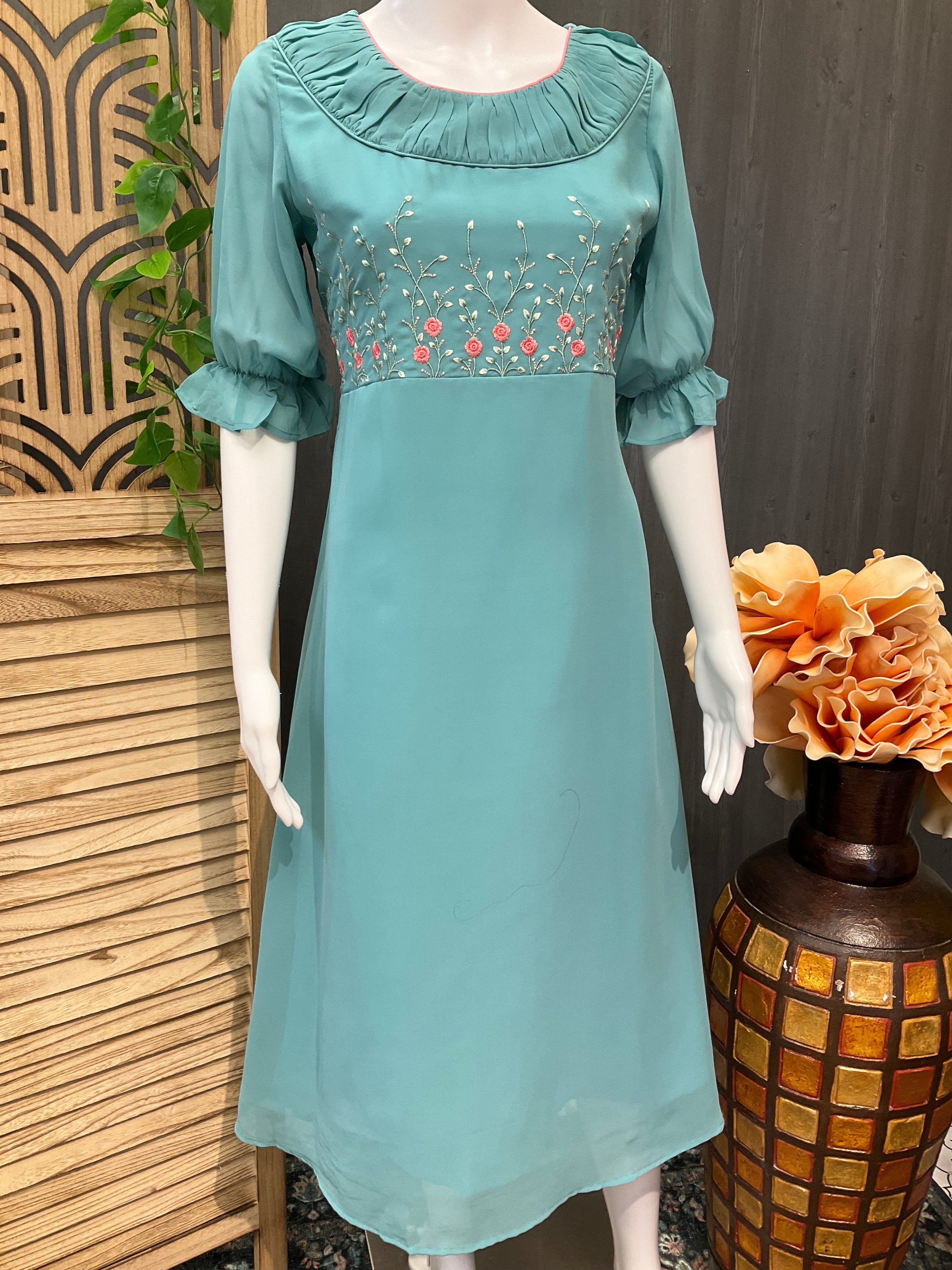 Greyish Blue Color Georgette Kurti